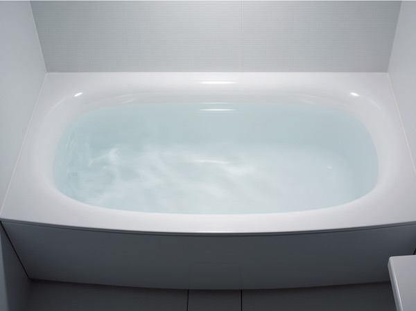 Bathing-wash room.  [Arcuate tub] Tub of bow shape that eliminates the inner edge, Loose and gently wrapped Komu design the body. While showing a wide bathtub, Washing place can also be used widely.