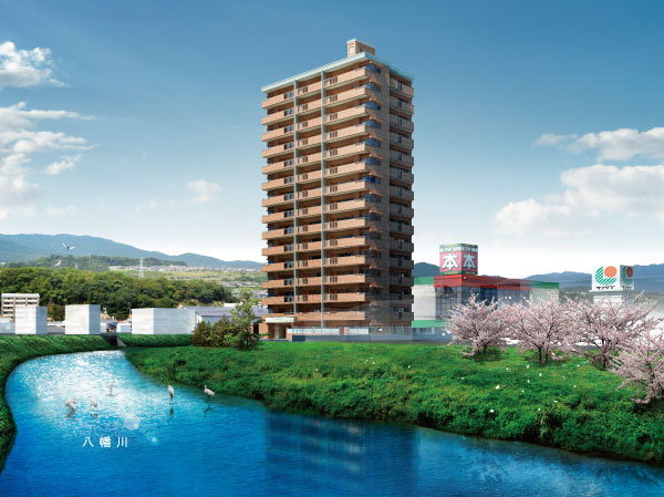 Shared facilities.  [Relax. Be watered. Dyed to peace.  Water and life landscape green play] Photo was the CG synthesizing Exterior - Rendering to those obtained by photographing the peripheral site (September 2012), In fact a slightly different. Also it has been made a part of CG processing. (Exterior view)