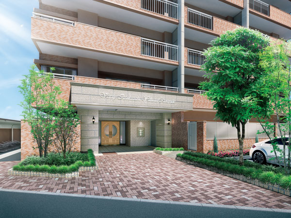 Shared facilities.  [approach] Befitting the lives of the stage with the aim of quality, Approach was finished with interlocking. Gently to the eye, Gait also light. As vestibule of planting in company residence, It brings out the scene of everyday impressive. (Entrance approach Rendering)