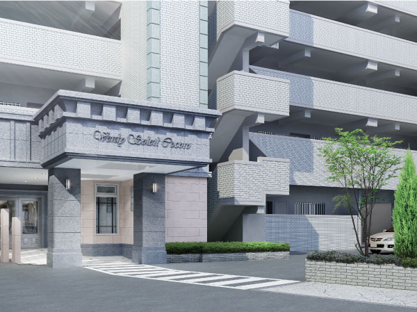 Shared facilities.  [Serve with style in the molding of as a landmark, Magnificent high entrance] Towering on the main street of the "heart", "Verdi ・ Soleil mind ". It will also be a landmark of the new town to evolve into the future. Subjected to the design of western architecture tradition in entrance was placed on the first floor north side, Express the idea of ​​Yingbin. It left a vivid impression in the minds of those who visit. (Entrance Rendering)