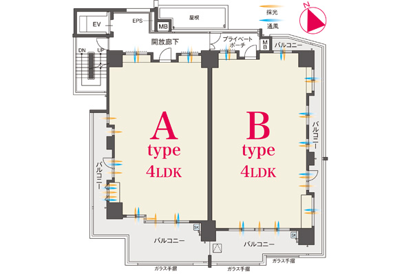 2-floor plan view. 1 floor 2 House. In addition to the three-sided lighting was realized a two-way or three-way balcony, It is highly independent dwelling. Furthermore, You can enjoying the freedom and colorful life in all residence 4LDK!
