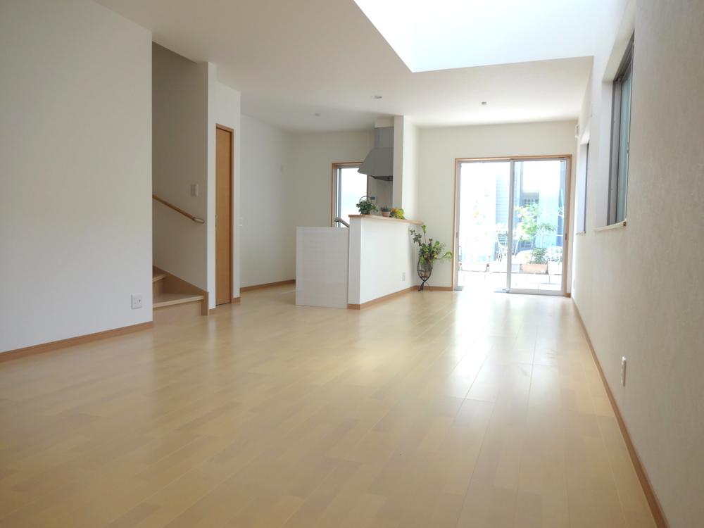 Living. Bright living room with vaulted ceiling. Insert the natural light from the skylight. 
