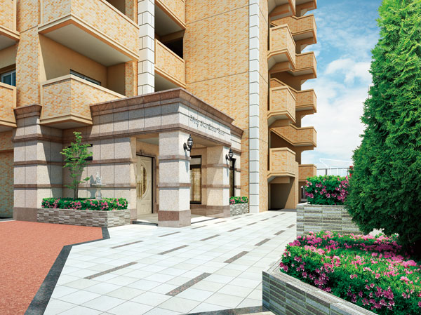 Buildings and facilities. By placing a stone tone member of the two-tone in the Entrance, Status has directed the calm style fragrant. Also, The night will welcome gently with the light of lighting design is to entrance. (Entrance Rendering)