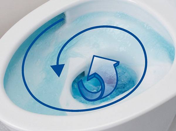 Toilet.  [Tornado cleaning] And the border back with no toilet, Clean Ease difficult dirt by twin tornado cleaning of rotation and lateral rotation stand. (Conceptual diagram)