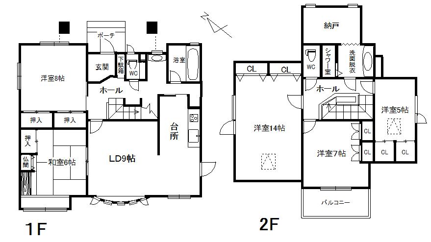 Floor plan. 13.3 million yen, 5LDK + S (storeroom), Land area 257.87 sq m , Building area 146.92 sq m