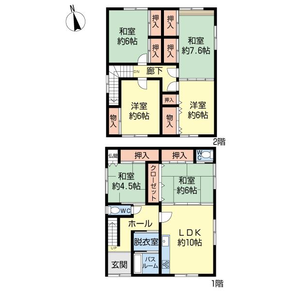 Floor plan. 9.8 million yen, 6DK, Land area 69.71 sq m , Building area 119.24 sq m   [Floor plan of southwestward] 