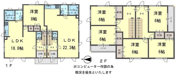 Floor plan. 14.8 million yen, 6LLDDKK, Land area 200.12 sq m , Building area 185.08 sq m entrance ・ You can plant all are independent because it is a separate life