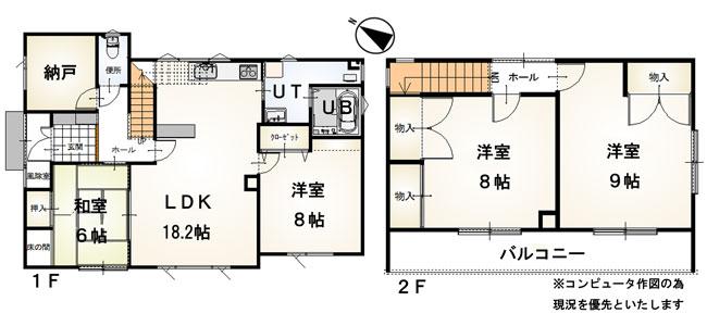 Floor plan. 15.9 million yen, 4LDK, Land area 216.42 sq m , Building area 119.52 sq m all room 6 Pledge or more and spread. Bright and sunny