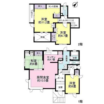 Floor plan. The comfort of building area 41.52 square meters 4LDK. Living room dining room sounds in stairwell