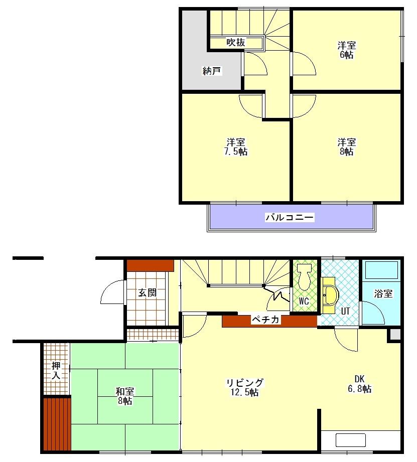Floor plan. 6.8 million yen, 4LDK + S (storeroom), Land area 280.66 sq m , Building area 115.93 sq m