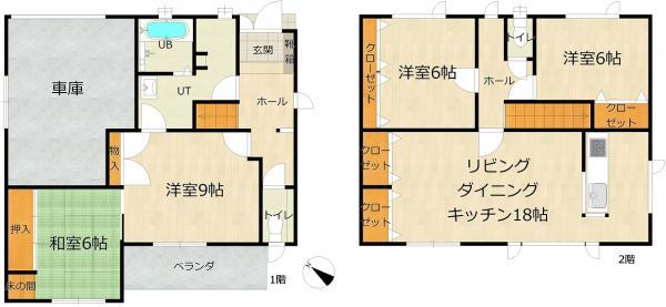 Floor plan. 27,400,000 yen, 4LDK, Land area 119.49 sq m , 4LDK building area 135.27 sq m 2 floor of the living room