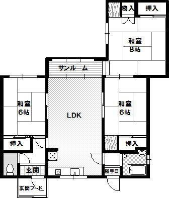 Floor plan. 3.2 million yen, 3LDK, Land area 256.85 sq m , Building area 56 sq m room is all there are six quires more than Japanese-style room. This is useful There are housed in each room. Sun room is a good feeling facing the garden. 