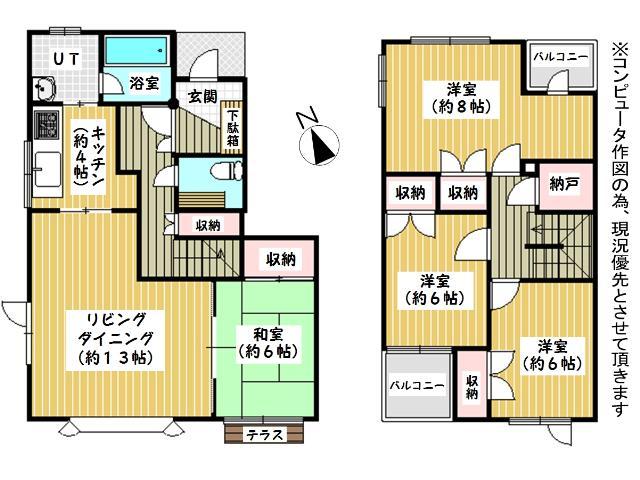 Floor plan. 15.5 million yen, 4LDK, Land area 165.02 sq m , Building area 109.3 sq m Floor