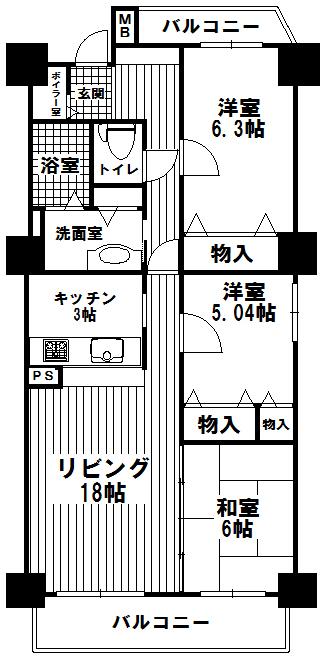Floor plan. 3LDK, Price 13.8 million yen, Occupied area 73.58 sq m , Balcony area 10.5 sq m