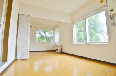 Living and room. Firmly separating them with accordion curtain