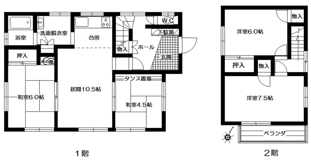 Floor plan. 22,800,000 yen, 4LDK, Land area 187.25 sq m , Between the building area 89.8 sq m 1 floor 2 facing south!  Sunny! 