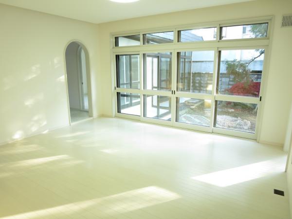 Living. The garden you can see from the south-facing living room