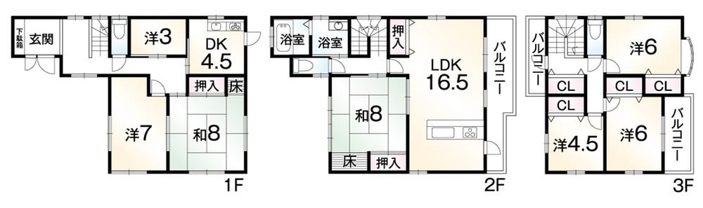 Floor plan. 26,800,000 yen, 7LDDKK, Land area 115.98 sq m , Building area 161.49 sq m