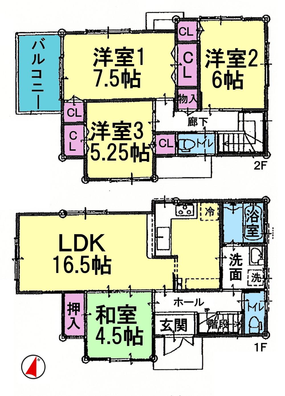 Floor plan. 24,800,000 yen, 4LDK, Land area 124.61 sq m , Building area 94.36 sq m