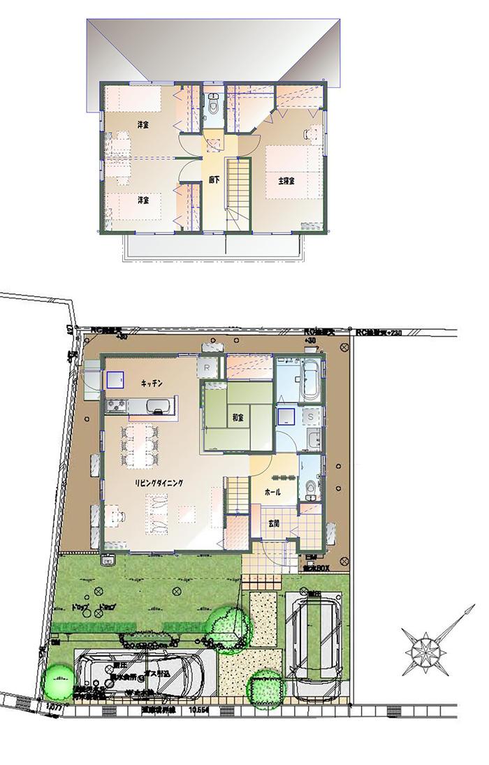 Floor plan.  [No. 1 destination] So we have drawn on the basis of the Plan view] drawings, Plan and the outer structure ・ Planting, such as might actually differ slightly from.  Also, furniture ・ Car, etc. are not included in the price. 