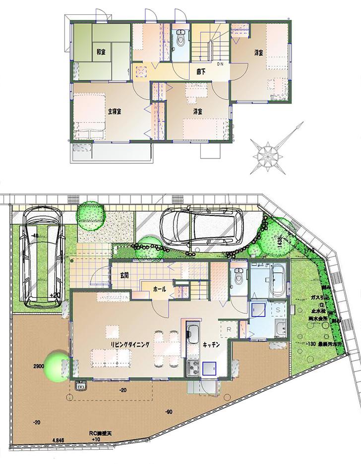 Floor plan.  [No. 4 place] So we have drawn on the basis of the Plan view] drawings, Plan and the outer structure ・ Planting, such as might actually differ slightly from.  Also, furniture ・ Car, etc. are not included in the price. 