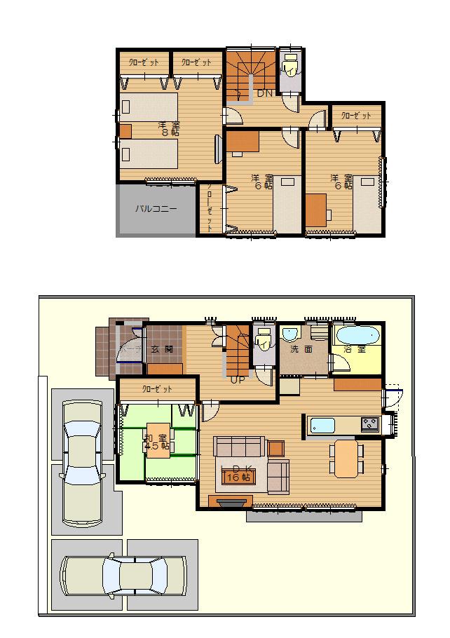 Building plan example (floor plan). Building plan example (C No. land) Building price 16,900,000 yen, Building area 101.84 sq m