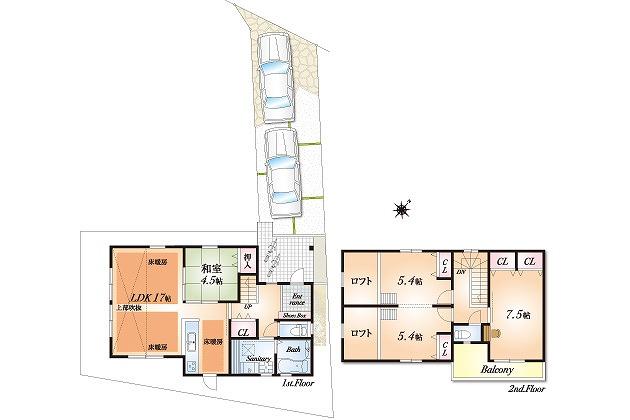 Floor plan. (No. 3 land model house), Price 28.8 million yen, 4LDK, Land area 131.18 sq m , Building area 98.54 sq m