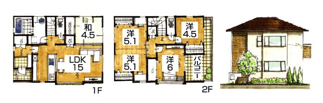Building plan example (floor plan). Building plan example (No. 7 locations) 5LDK, Land price 14,430,000 yen, Land area 126.38 sq m , Building price 17,880,000 yen, Building area 104.99 sq m