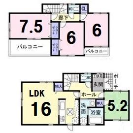 Floor plan. 33,800,000 yen, 4LDK, Land area 141.95 sq m , Building area 95.57 sq m Floor