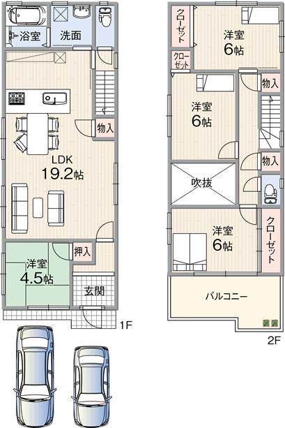 Floor plan. Price 46,800,000 yen, 4LDK, Land area 95.38 sq m , Building area 98.41 sq m