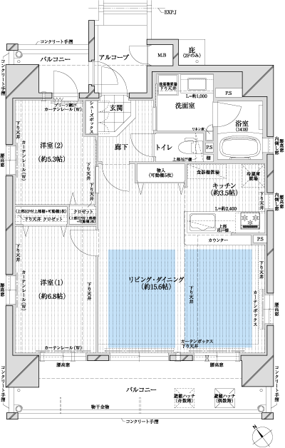 Floor: 2LDK, occupied area: 68.37 sq m, Price: 37.2 million yen