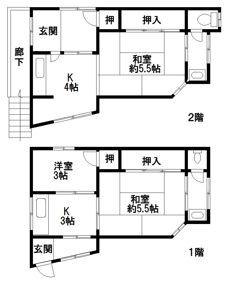 Floor plan. 19,800,000 yen, 3K, Land area 200.57 sq m , Building area 44 sq m