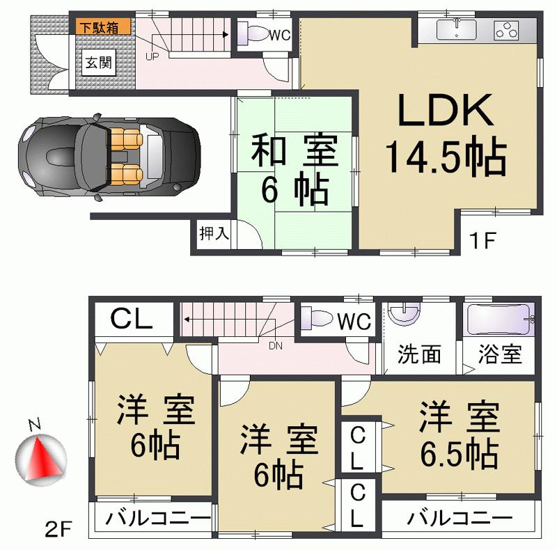 Floor plan. 32,800,000 yen, 4LDK, Land area 86.28 sq m , Building area 98.41 sq m All rooms 6 quires more, It is a two-story 4LDK