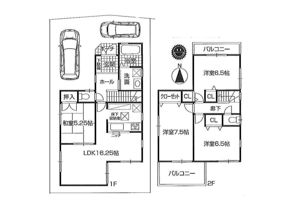 Floor plan. 27,800,000 yen, 4LDK, Land area 105.91 sq m , Building area 95.58 sq m land area 32 square meters or more + parking two possible