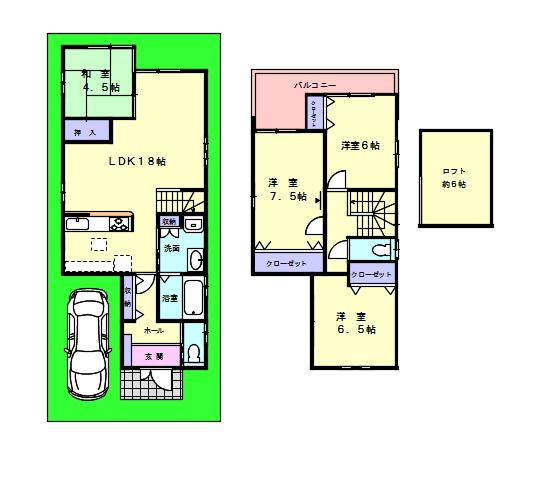Floor plan. 41,800,000 yen, 4LDK, Land area 94.29 sq m , There is a building area of ​​100.17 sq m loft about 6 Pledge