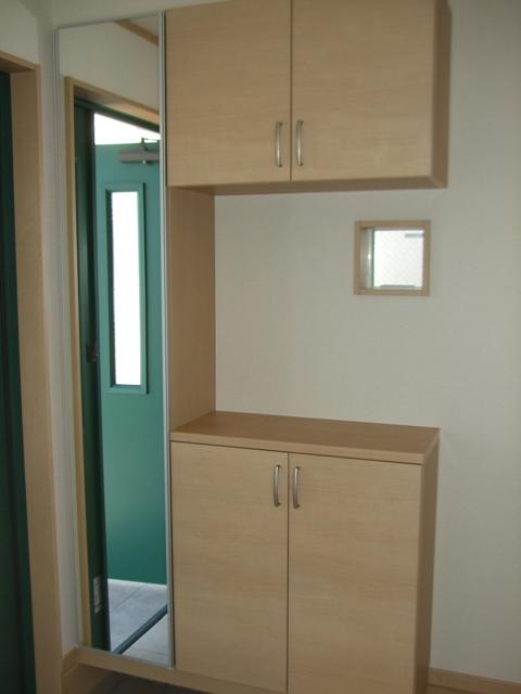 Entrance. With mirror front door storage