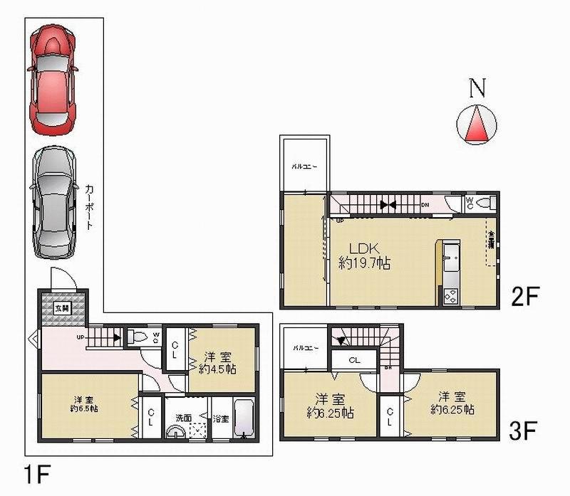 Floor plan. 26,800,000 yen, 4LDK, Land area 89.04 sq m , Building area 105.77 sq m LDK is wide Yes 19.7 tatami! Heisei 21 October Built in built shallow Property