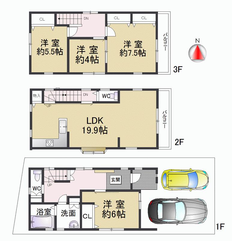 Floor plan. 31,800,000 yen, 4LDK, Land area 76.03 sq m , It is a building area of ​​114.43 sq m car two parking possible 4LDK