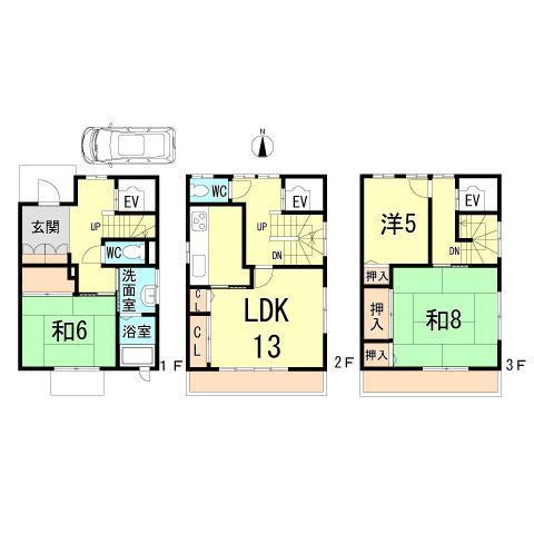 Floor plan. 34,800,000 yen, 3LDK, Land area 140.39 sq m , Building area 106.63 sq m