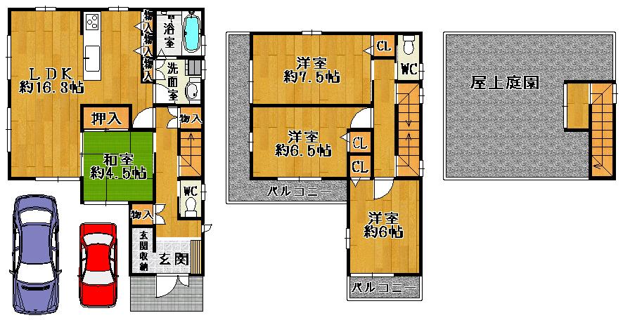Floor plan. 40,800,000 yen, 4LDK, Land area 104.59 sq m , Building area 105.3 sq m