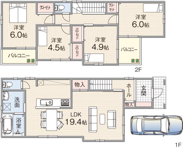 Floor plan. (Minamimukonoso Precious Town), Price 33,800,000 yen, 4LDK, Land area 90 sq m , Building area 98 sq m