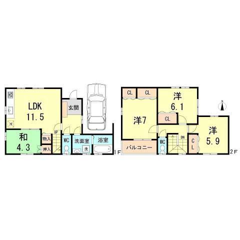 Floor plan. 28.8 million yen, 4LDK, Land area 80.09 sq m , Building area 90.1 sq m