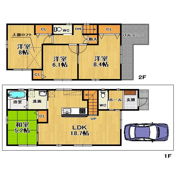 Floor plan. (A No. land), Price 34,800,000 yen, 4LDK, Land area 93.25 sq m , Building area 100.44 sq m
