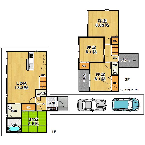 Floor plan. (B No. land plan), Price 32,800,000 yen, 4LDK, Land area 111.51 sq m , Building area 97.51 sq m