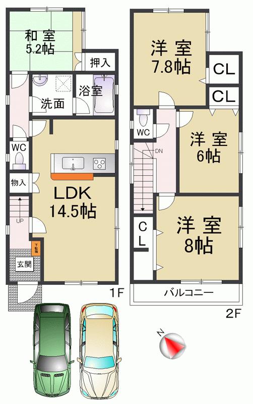 Floor plan. 30,800,000 yen, 3LDK + S (storeroom), Land area 97.41 sq m , It is a building area of ​​95.57 sq m Hankyu Sonoda 4LDK 9 minutes 2-storey walk to the Train Station