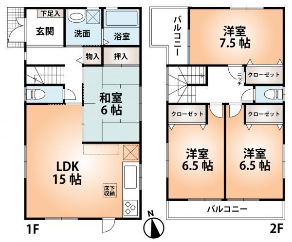 Floor plan. 32,800,000 yen, 4LDK, Land area 118.58 sq m , Building area 99.63 sq m 3 Building floor plan