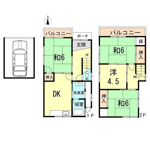 Floor plan. 12.8 million yen, 4DK, Land area 55.49 sq m , Building area 75.32 sq m