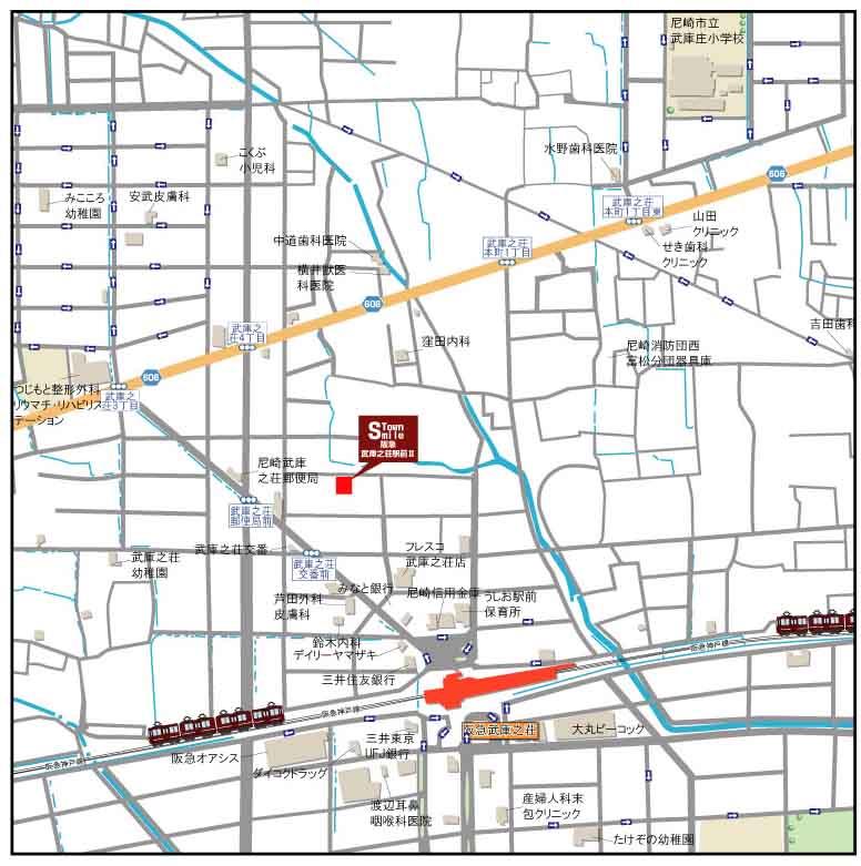 Local guide map. Hankyu 4-minute walk from the "Mukonosō Station"
