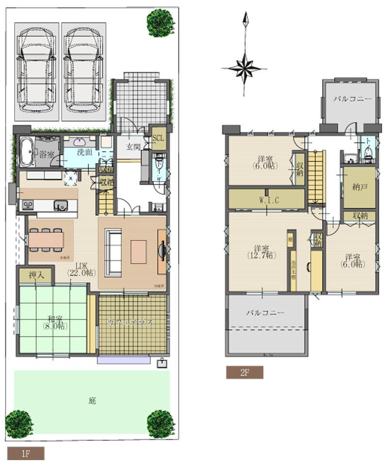 Floor plan. (B No. land), Price 108 million yen, 4LDK+S, Land area 199.61 sq m , Building area 138.91 sq m