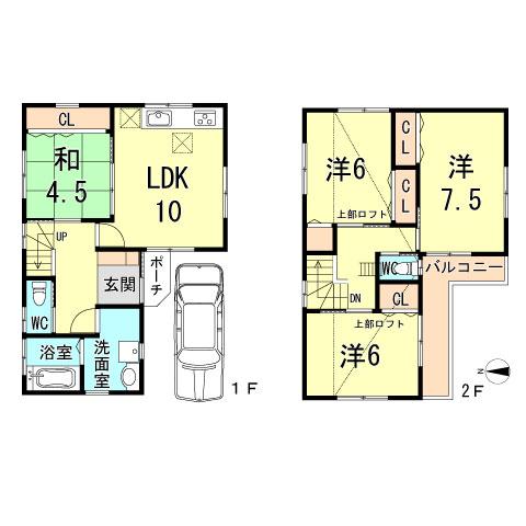 Floor plan. 34,800,000 yen, 4LDK, Land area 73.44 sq m , Building area 89.96 sq m